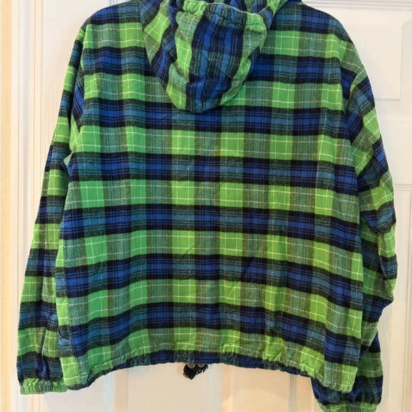 Men's Plaid Green and Blue Hooded Jacket - Picture 4 of 4